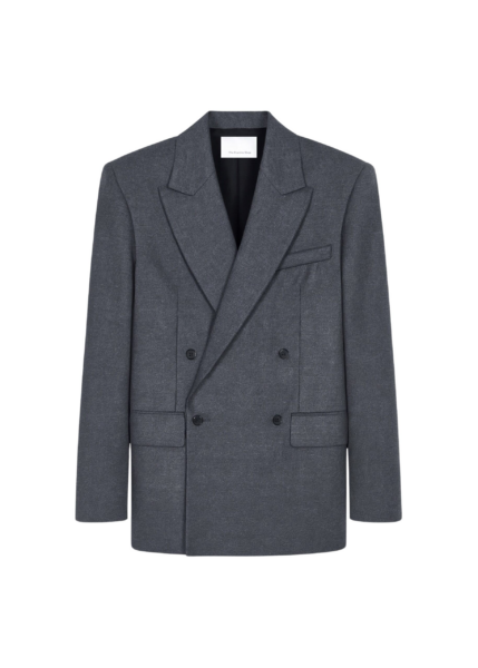 The Frankie Shop Newark Flannel Double Breasted Blazer - Grey Melange - Oversized Minimalist Jackets in Grey - Shop at Luxury Shoes 
