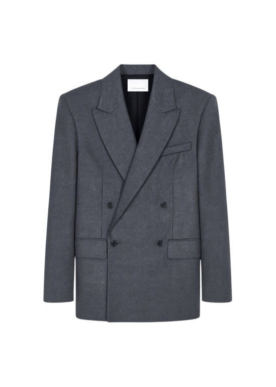 The Frankie Shop Newark Flannel Double Breasted Blazer - Grey Melange - Oversized Minimalist Jackets in Grey - Shop at Luxury Shoes 