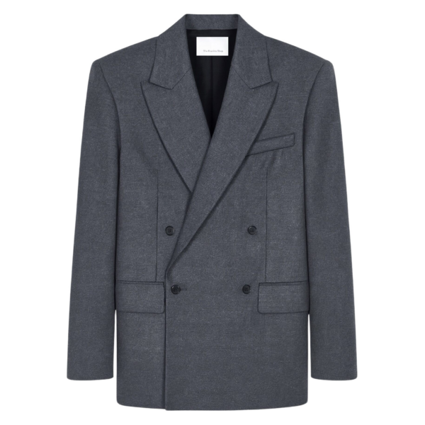 The Frankie Shop Newark Flannel Double Breasted Blazer - Grey Melange - Oversized Minimalist Jackets in Grey - Shop at Luxury Shoes 