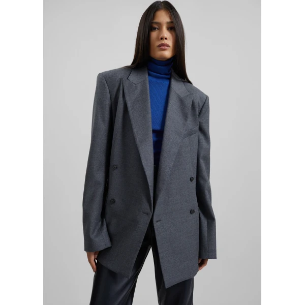 The Frankie Shop Newark Flannel Double Breasted Blazer - Grey Melange - Oversized Minimalist Jackets in Grey - Shop at Luxury Shoes 