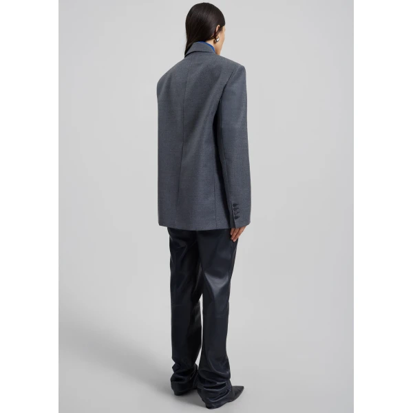 The Frankie Shop Newark Flannel Double Breasted Blazer - Grey Melange - Oversized Minimalist Jackets in Grey - Shop at Luxury Shoes 