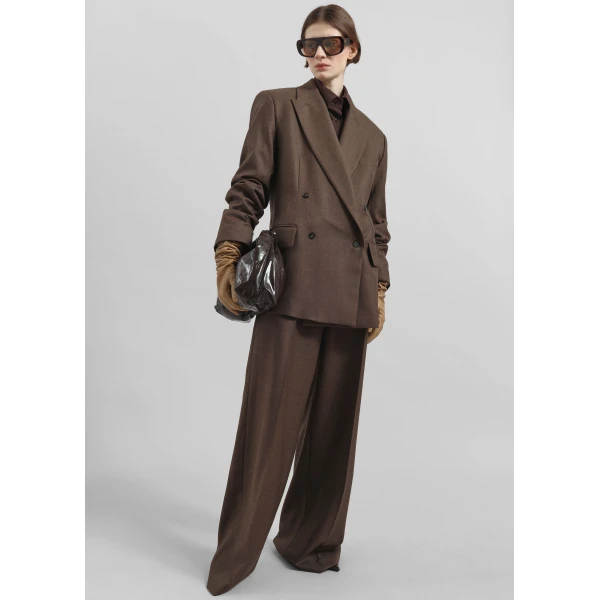 The Frankie Shop Newark Flannel Double Breasted Blazer - Mocha - Oversized Minimalist Jackets in Brown - Shop at Luxury Shoes 