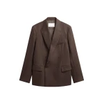 The Frankie Shop Newark Flannel Double Breasted Blazer - Mocha - Oversized Minimalist Jackets in Brown - Shop at Luxury Shoes 