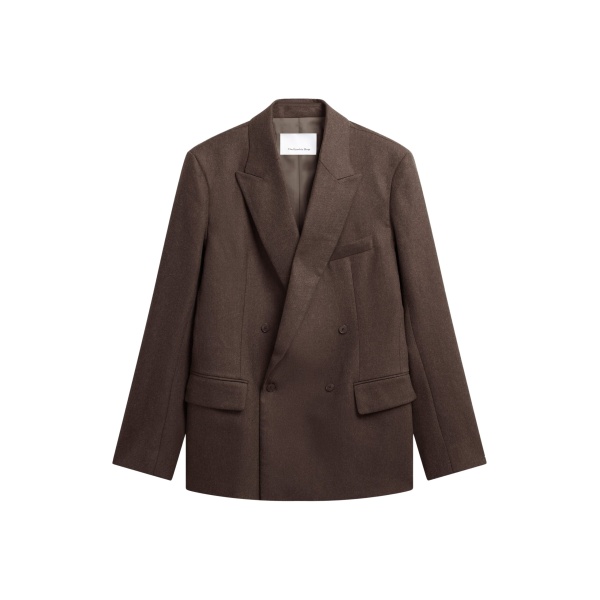 The Frankie Shop Newark Flannel Double Breasted Blazer - Mocha - Oversized Minimalist Jackets in Brown - Shop at Luxury Shoes 