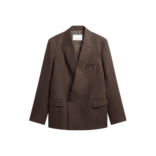The Frankie Shop Newark Flannel Double Breasted Blazer - Mocha - Oversized Minimalist Jackets in Brown - Shop at Luxury Shoes 