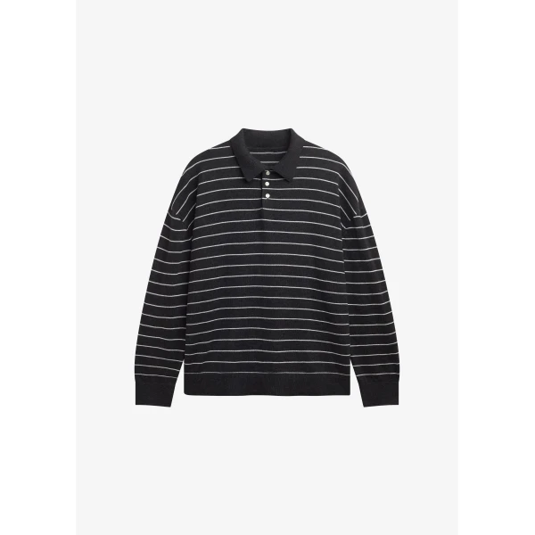 The Frankie Shop Nolma Knit Polo Sweater - Grey/White Stripe - Oversized Minimalist Tops in Grey - Shop at Luxury Shoes 