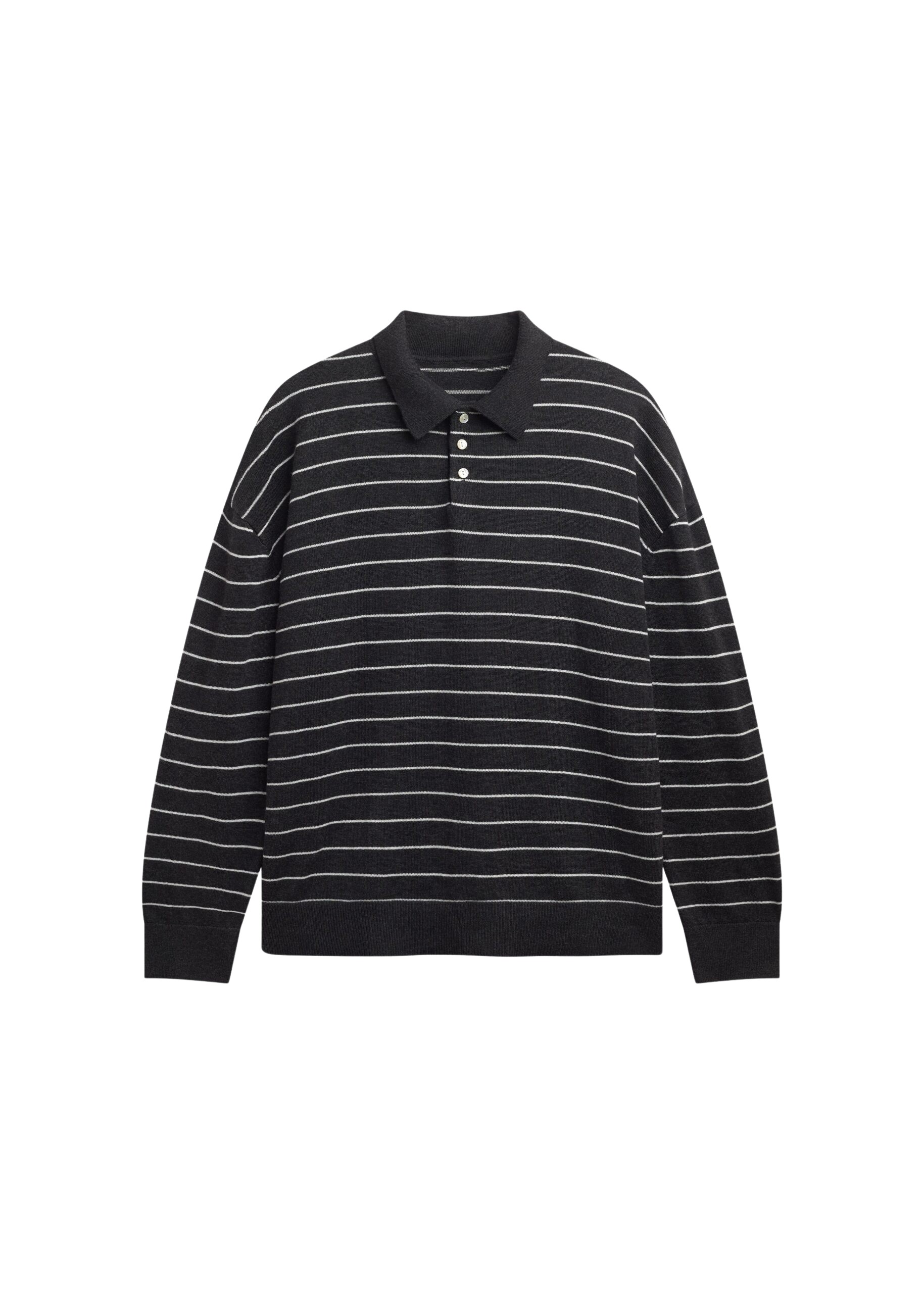 The Frankie Shop Nolma Knit Polo Sweater – Grey/White Stripe