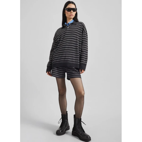 The Frankie Shop Nolma Knit Shorts - Grey/White Stripe - Oversized Minimalist Shorts in Grey - Shop at Luxury Shoes 