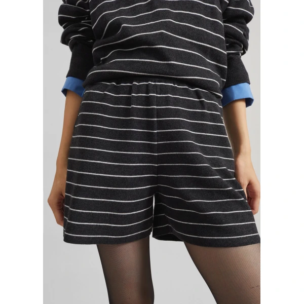 The Frankie Shop Nolma Knit Shorts - Grey/White Stripe - Oversized Minimalist Shorts in Grey - Shop at Luxury Shoes 
