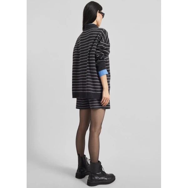 The Frankie Shop Nolma Knit Shorts - Grey/White Stripe - Oversized Minimalist Shorts in Grey - Shop at Luxury Shoes 