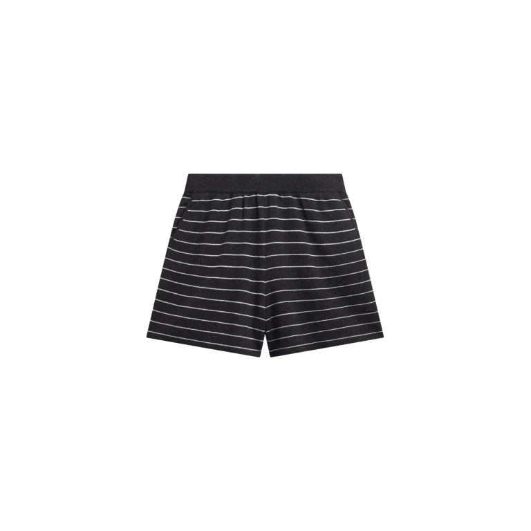 The Frankie Shop Nolma Knit Shorts - Grey/White Stripe - Oversized Minimalist Shorts in Grey - Shop at Luxury Shoes 