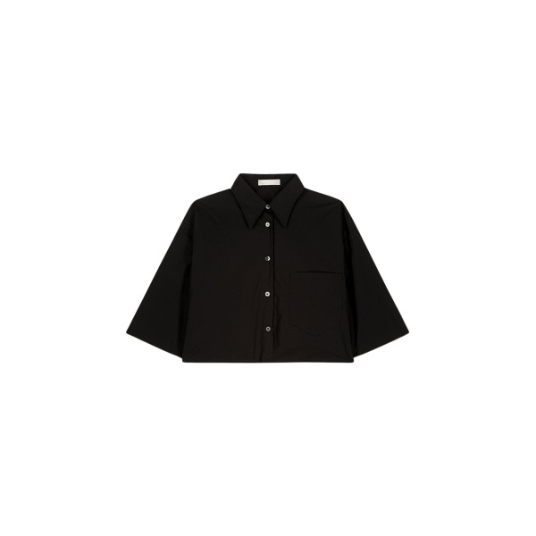 The Frankie Shop Odem Cropped Shirt - Black - Oversized Minimalist Tops in Black - Shop at Luxury Shoes 