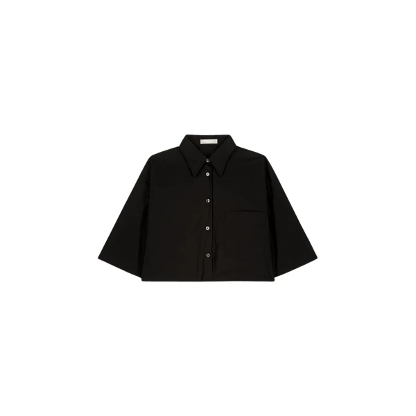 The Frankie Shop Odem Cropped Shirt - Black - Oversized Minimalist Tops in Black - Shop at Luxury Shoes 