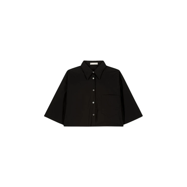 The Frankie Shop Odem Cropped Shirt - Black - Oversized Minimalist Tops in Black - Shop at Luxury Shoes 