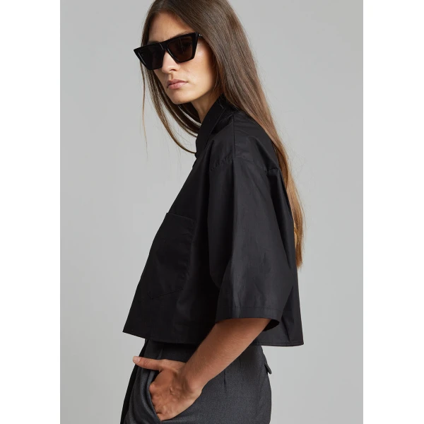 The Frankie Shop Odem Cropped Shirt - Black - Oversized Minimalist Tops in Black - Shop at Luxury Shoes 
