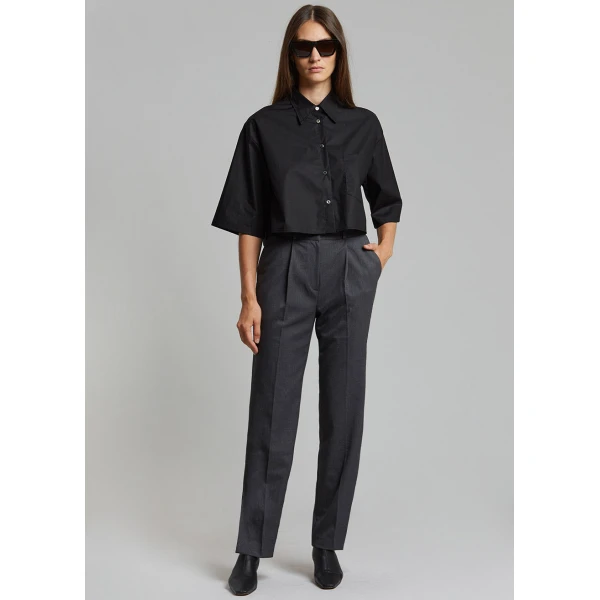 The Frankie Shop Odem Cropped Shirt - Black - Oversized Minimalist Tops in Black - Shop at Luxury Shoes 