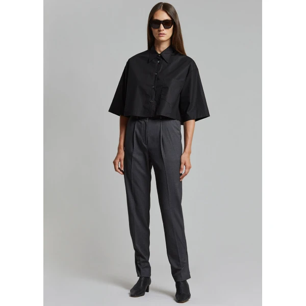 The Frankie Shop Odem Cropped Shirt - Black - Oversized Minimalist Tops in Black - Shop at Luxury Shoes 