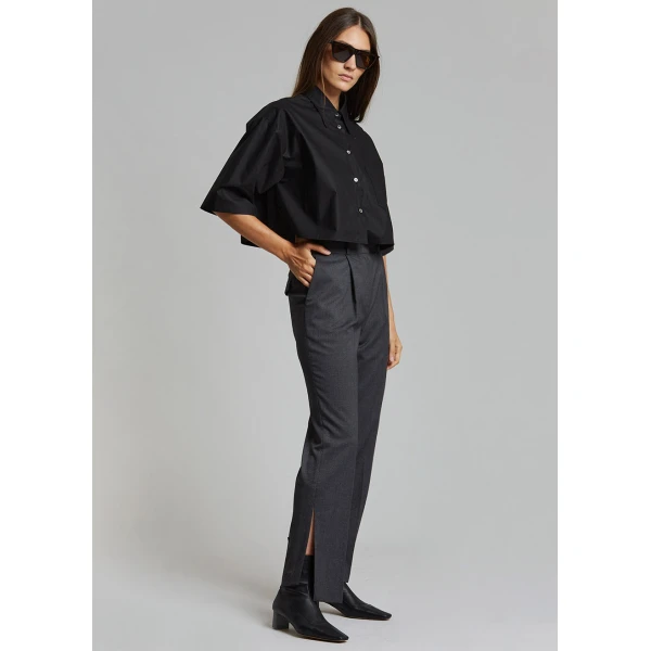 The Frankie Shop Odem Cropped Shirt - Black - Oversized Minimalist Tops in Black - Shop at Luxury Shoes 