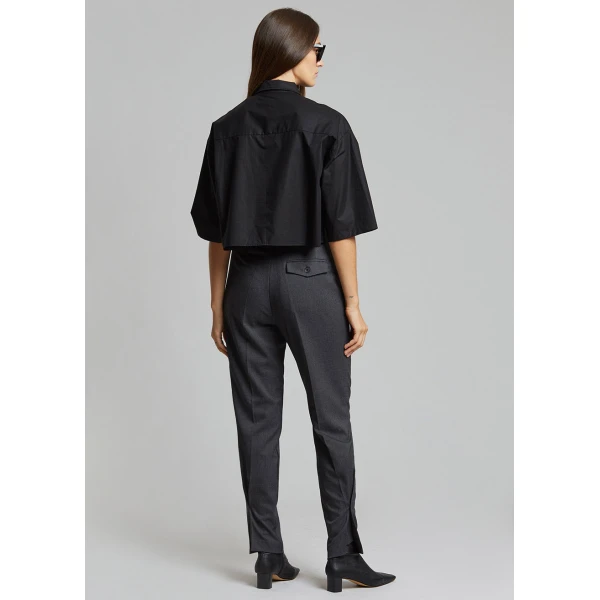 The Frankie Shop Odem Cropped Shirt - Black - Oversized Minimalist Tops in Black - Shop at Luxury Shoes 