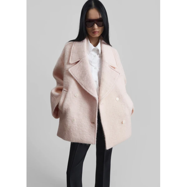 The Frankie Shop Odeone Brushed Wool Peacoat - Faded Pink - Oversized Minimalist Coats in Pink - Shop at Luxury Shoes 