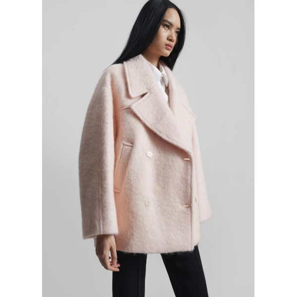 The Frankie Shop Odeone Brushed Wool Peacoat - Faded Pink - Oversized Minimalist Coats in Pink - Shop at Luxury Shoes 