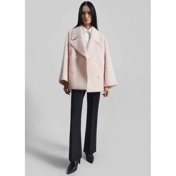 The Frankie Shop Odeone Brushed Wool Peacoat - Faded Pink - Oversized Minimalist Coats in Pink - Shop at Luxury Shoes 