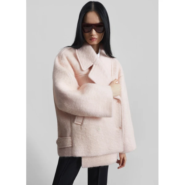 The Frankie Shop Odeone Brushed Wool Peacoat - Faded Pink - Oversized Minimalist Coats in Pink - Shop at Luxury Shoes 