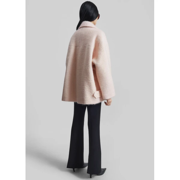 The Frankie Shop Odeone Brushed Wool Peacoat - Faded Pink - Oversized Minimalist Coats in Pink - Shop at Luxury Shoes 