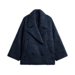 The Frankie Shop Odeone Brushed Wool Peacoat - Navy Melange - Oversized Minimalist Coats in Blue - Shop at Luxury Shoes 