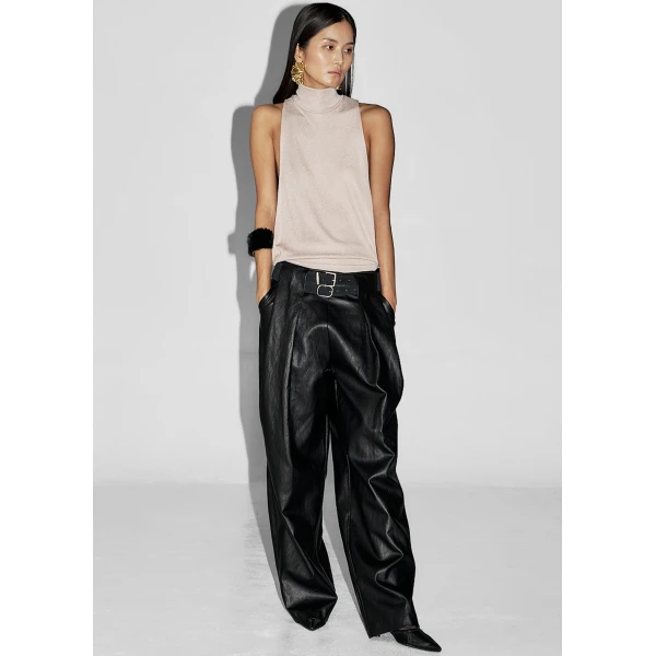 The Frankie Shop Olivet Faux Leather Trousers - Black - Oversized Minimalist Pants in Black - Shop at Luxury Shoes 