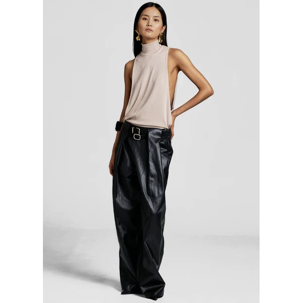 The Frankie Shop Olivet Faux Leather Trousers - Black - Oversized Minimalist Pants in Black - Shop at Luxury Shoes 