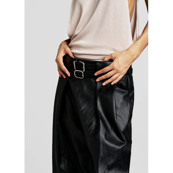 The Frankie Shop Olivet Faux Leather Trousers - Black - Oversized Minimalist Pants in Black - Shop at Luxury Shoes 
