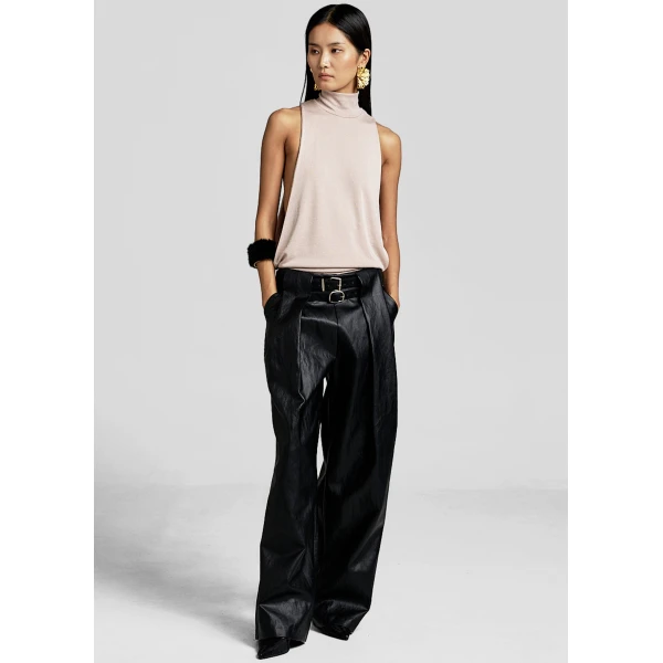 The Frankie Shop Olivet Faux Leather Trousers - Black - Oversized Minimalist Pants in Black - Shop at Luxury Shoes 