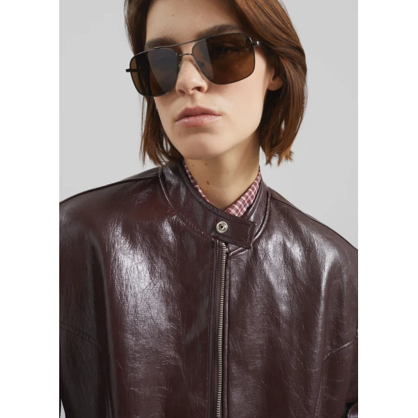 The Frankie Shop Ostend Faux Leather Biker Jacket - Burgundy - Oversized Minimalist Jackets in Red - Shop at Luxury Shoes 
