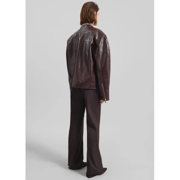 The Frankie Shop Ostend Faux Leather Biker Jacket - Burgundy - Oversized Minimalist Jackets in Red - Shop at Luxury Shoes 