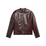 The Frankie Shop Ostend Faux Leather Biker Jacket - Burgundy - Oversized Minimalist Jackets in Red - Shop at Luxury Shoes 