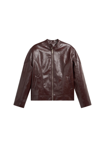 The Frankie Shop Ostend Faux Leather Biker Jacket - Burgundy - Oversized Minimalist Jackets in Red - Shop at Luxury Shoes 