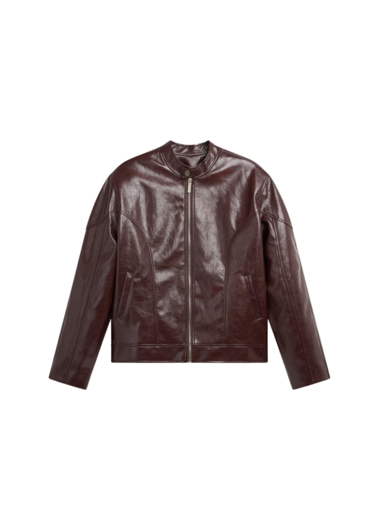 The Frankie Shop Ostend Faux Leather Biker Jacket - Burgundy - Oversized Minimalist Jackets in Red - Shop at Luxury Shoes 