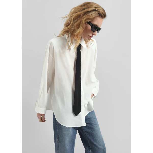 The Frankie Shop Patti Neck Tie Shirt - White - Oversized Minimalist Tops in White - Shop at Luxury Shoes 