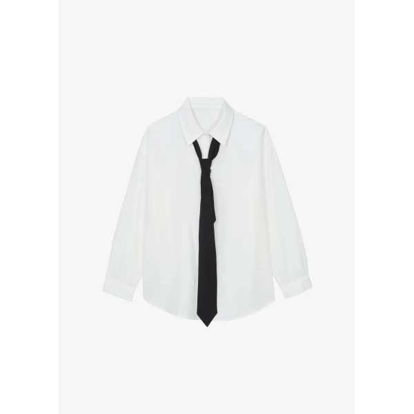 The Frankie Shop Patti Neck Tie Shirt - White - Oversized Minimalist Tops in White - Shop at Luxury Shoes 