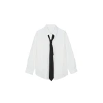 The Frankie Shop Patti Neck Tie Shirt - White - Oversized Minimalist Tops in White - Shop at Luxury Shoes 