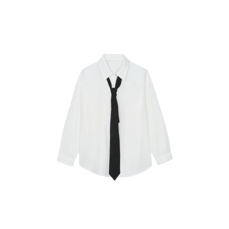The Frankie Shop Patti Neck Tie Shirt - White - Oversized Minimalist Tops in White - Shop at Luxury Shoes 