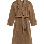 The Frankie Shop Pembroke Faux Suede Trench - Camel - Oversized Minimalist Coats in Brown - Shop at Luxury Shoes 