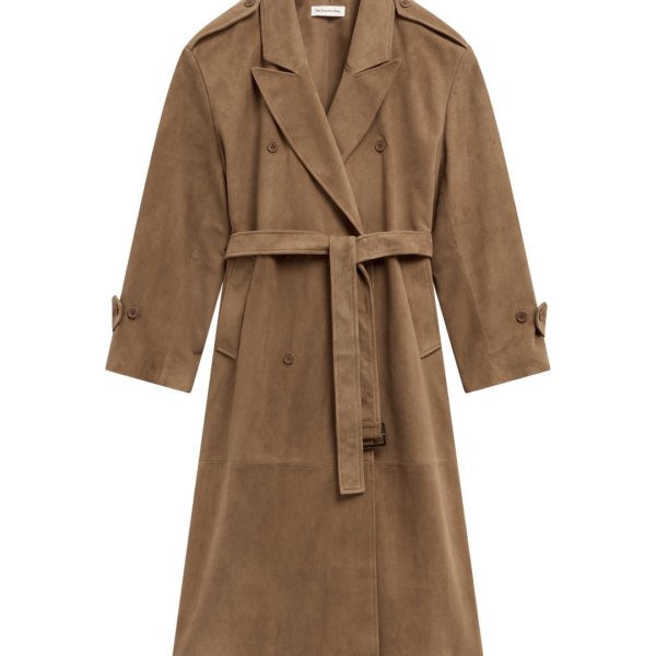 The Frankie Shop Pembroke Faux Suede Trench - Camel - Oversized Minimalist Coats in Brown - Shop at Luxury Shoes 