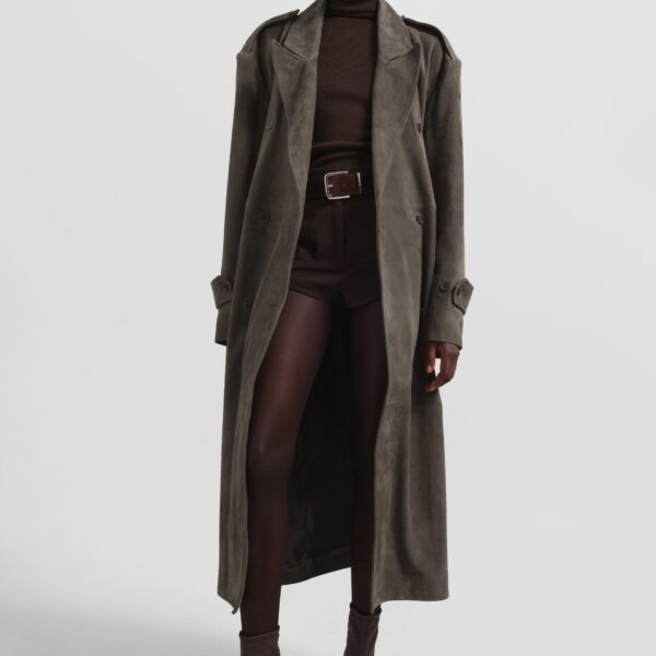 The Frankie Shop Pembroke Faux Suede Trench – Mousse Coat, view 2