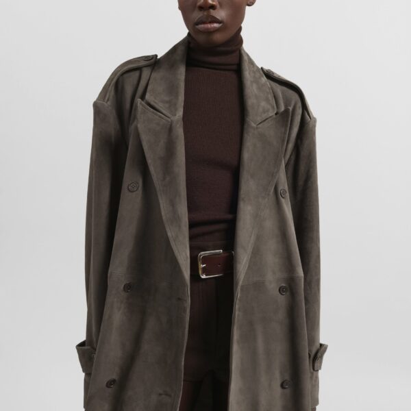 The Frankie Shop Pembroke Faux Suede Trench – Mousse Coat, view 3