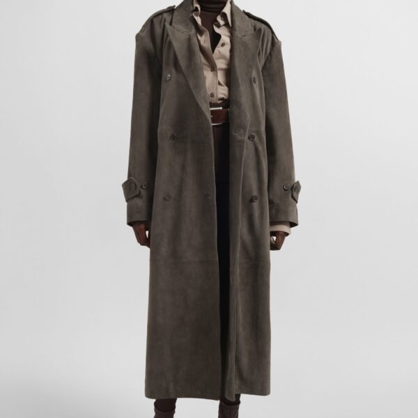 The Frankie Shop Pembroke Faux Suede Trench – Mousse Coat, view 6