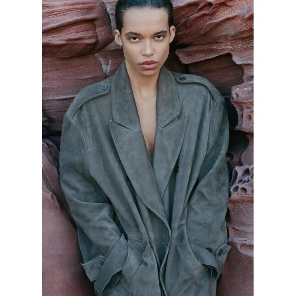 The Frankie Shop Pembroke Faux Suede Trench - Mousse - Oversized Minimalist Coats in Brown - Shop at Luxury Shoes 