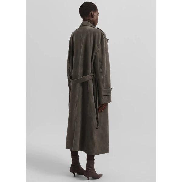 The Frankie Shop Pembroke Faux Suede Trench - Mousse - Oversized Minimalist Coats in Brown - Shop at Luxury Shoes 