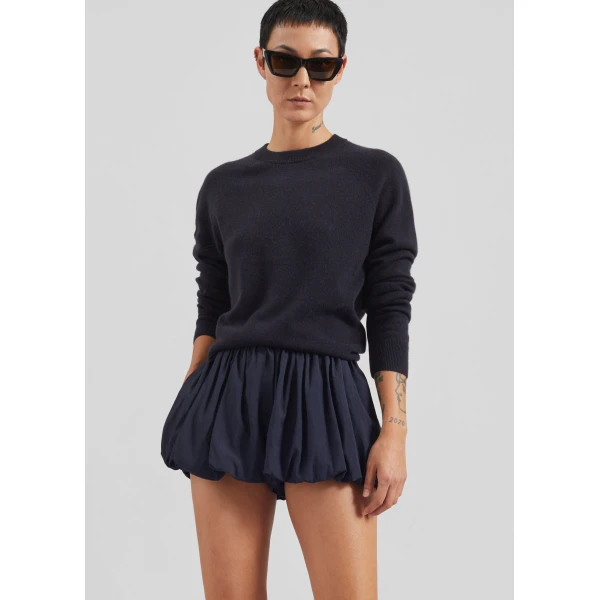 The Frankie Shop Penola Mini Balloon Shorts - Navy - Oversized Minimalist Shorts in Blue - Shop at Luxury Shoes 